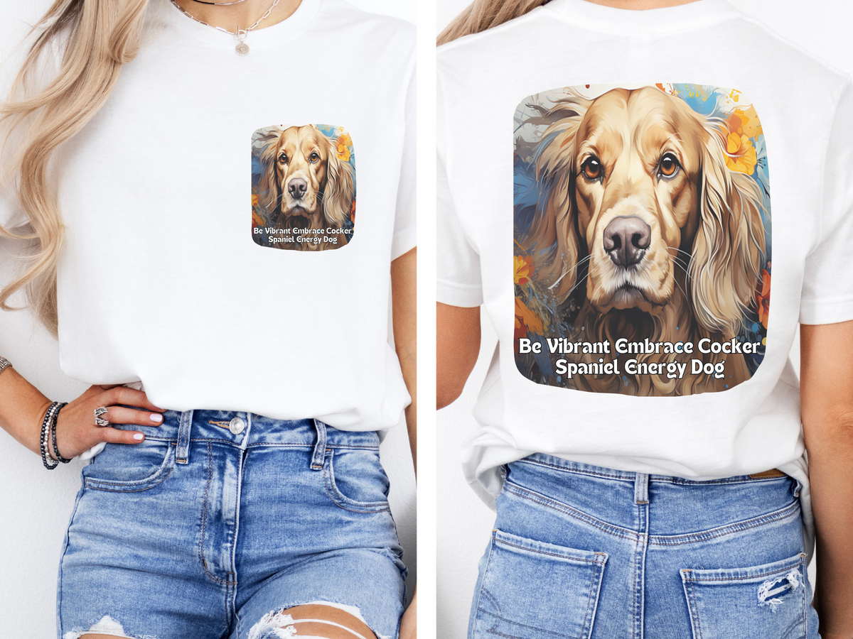Cocker Spaniel Sunflower T-Shirt – 'Be Vibrant, Embrace Cocker Spaniel Energy' Front & Back Design – Joyful Dog Lover Tee