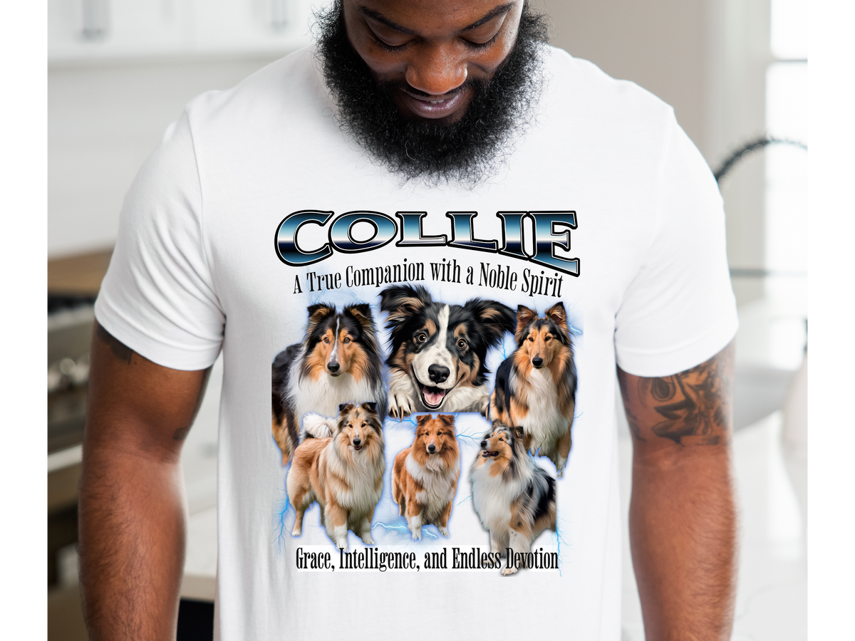 Collie Bootleg Collage T-Shirt – A True Companion with a Noble Spirit! | Unisex Dog Lover Tee