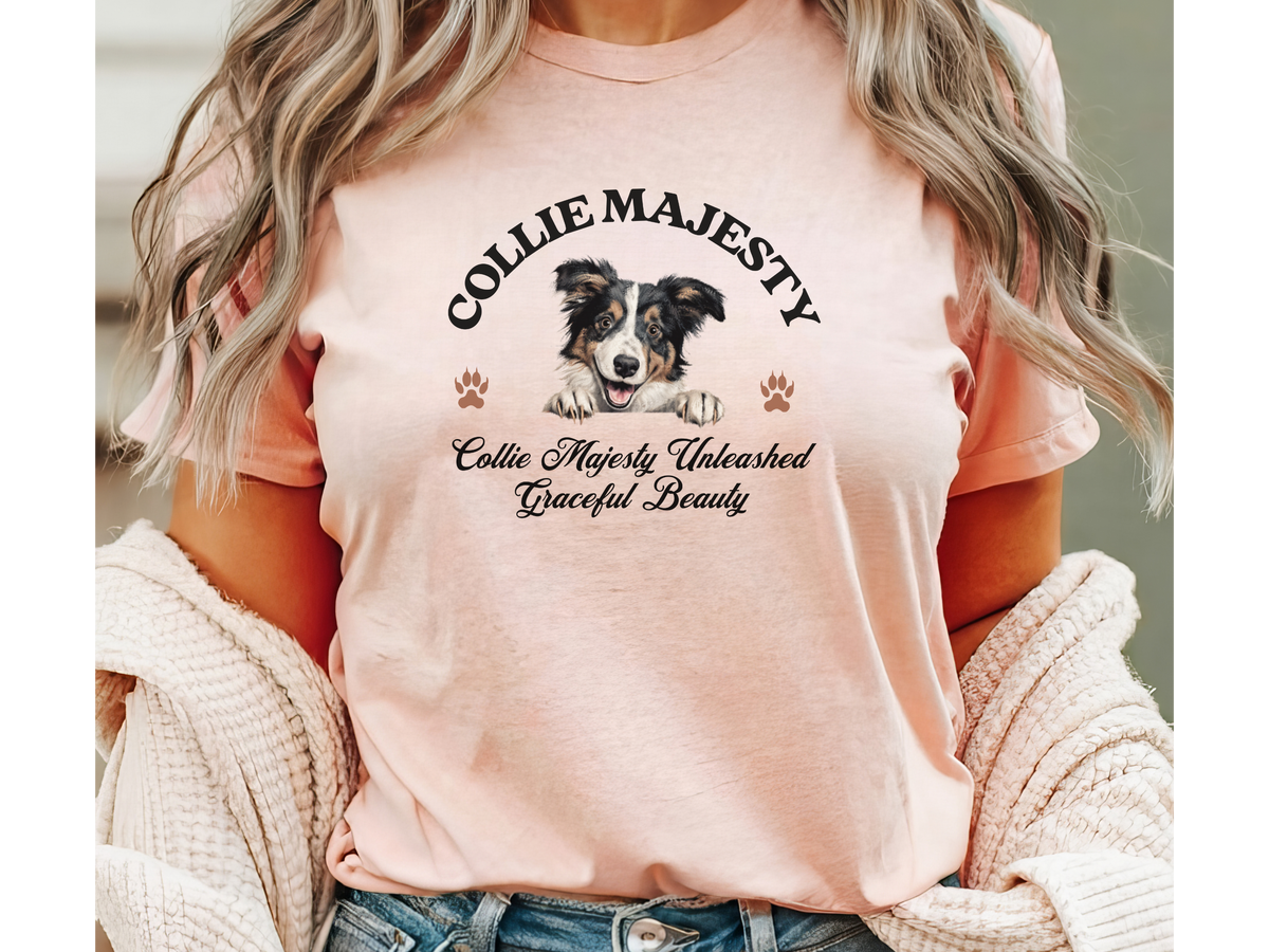 Collie Majesty T-Shirt – Unisex Dog Lover Tee with “Collie Majesty Unleashed, Graceful Beauty” Slogan | Elegant Herding Dog Gift