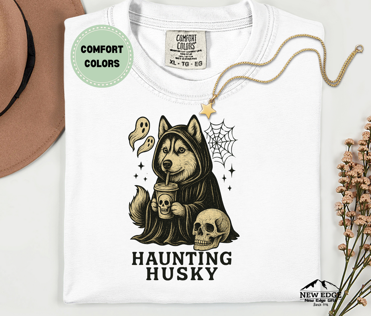 Unisex Comfort Colors Haunting Husky Halloween T-Shirt | Spooky Dog Pun Tee