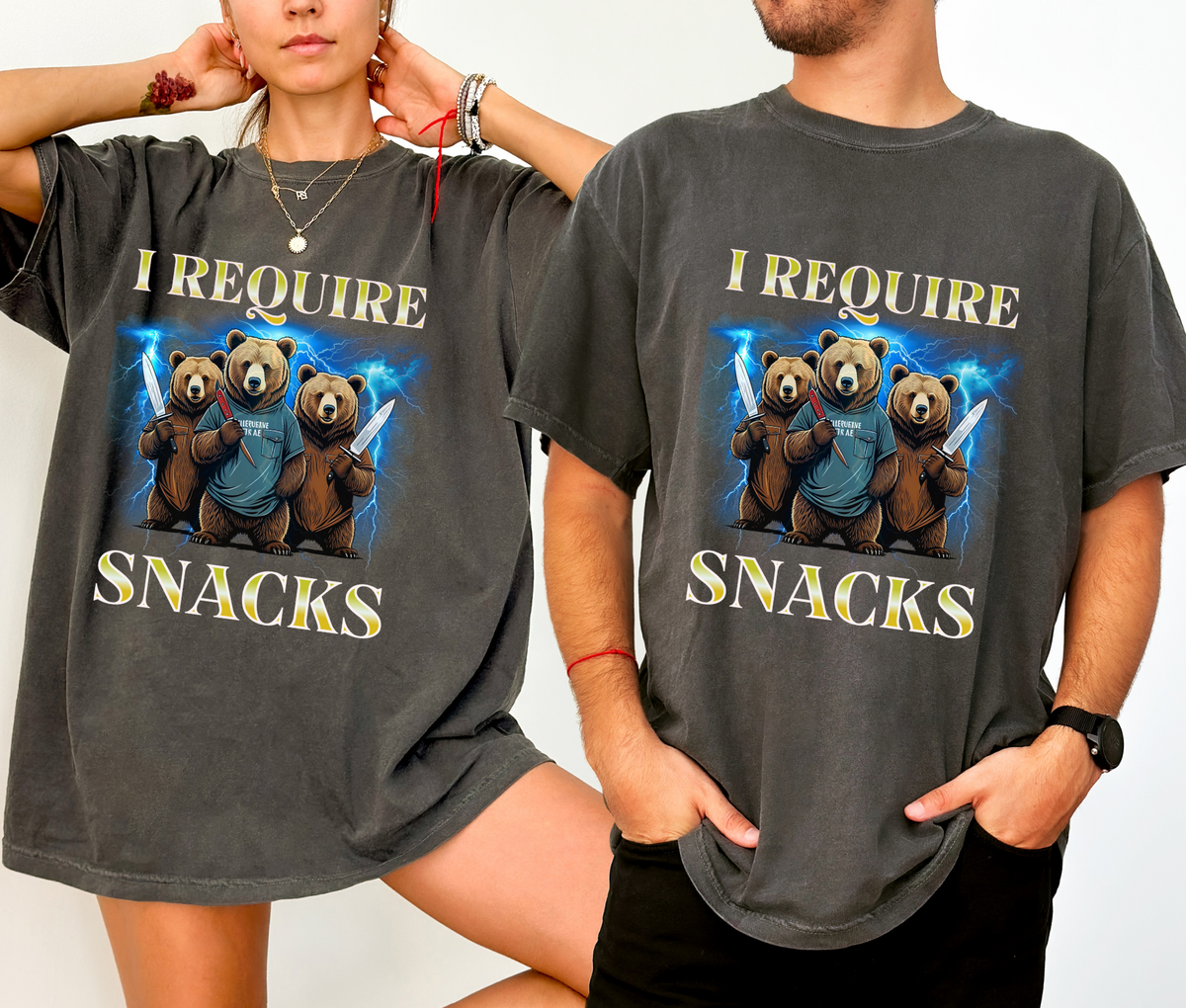 Comfort Colors Bear "I REQUIRE SNACKS" Funny Halloween T-Shirt