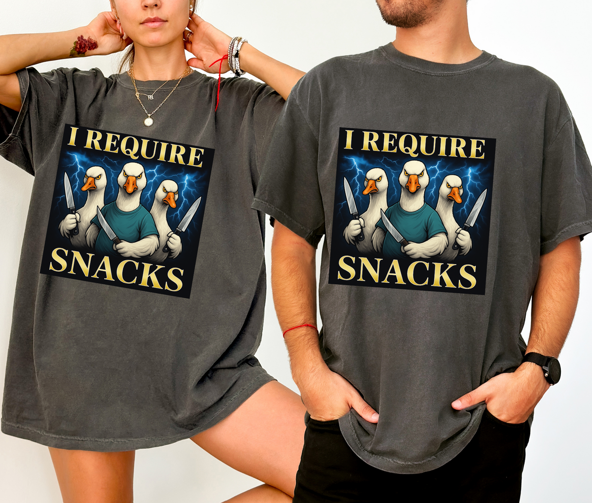 Comfort Colors "I REQUIRE SNACKS" Three Goose Funny T-Shirt