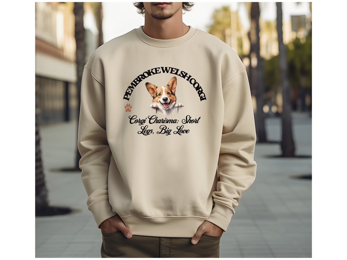 Corgi Sweatshirt – Corgi Charisma: Short Legs, Big Love – Pembroke Welsh Corgi Unisex Apparel