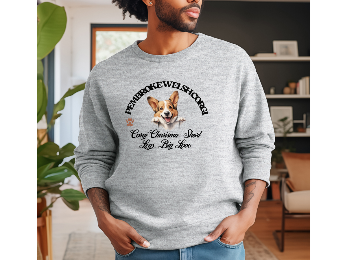 Corgi Sweatshirt – Corgi Charisma: Short Legs, Big Love – Pembroke Welsh Corgi Unisex Apparel