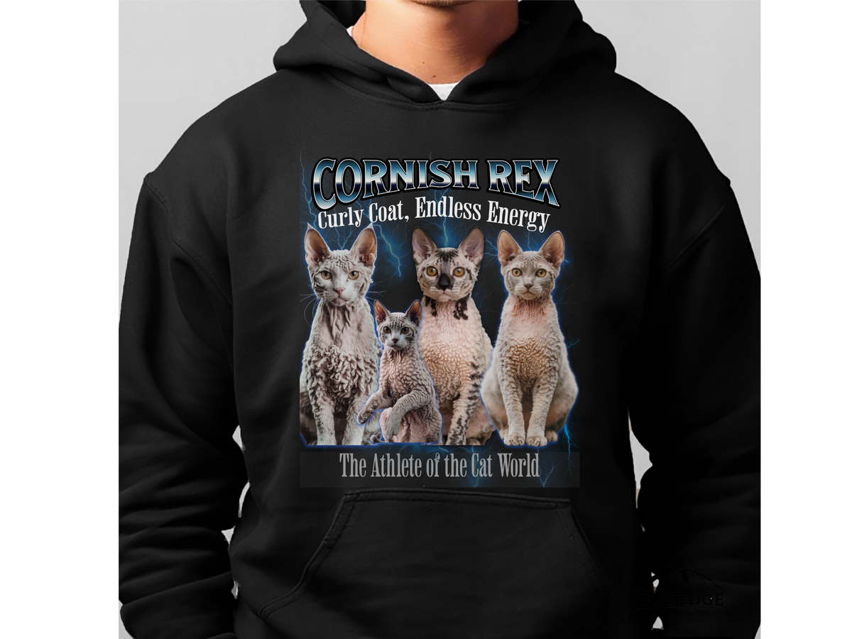 Cornish Rex Cat Hoodie – Unisex Bootleg Collage Sweatshirt | The Athlete of the Cat World