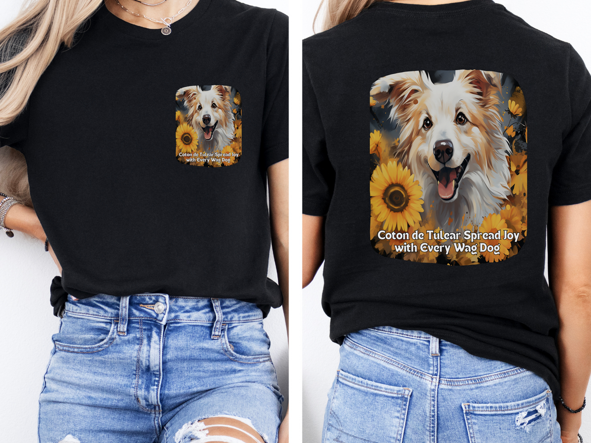 Coton de Tuléar Sunflower T-Shirt – 'Spread Joy with Every Wag' – Front & Back Design – Happy & Fluffy Dog Lover Tee