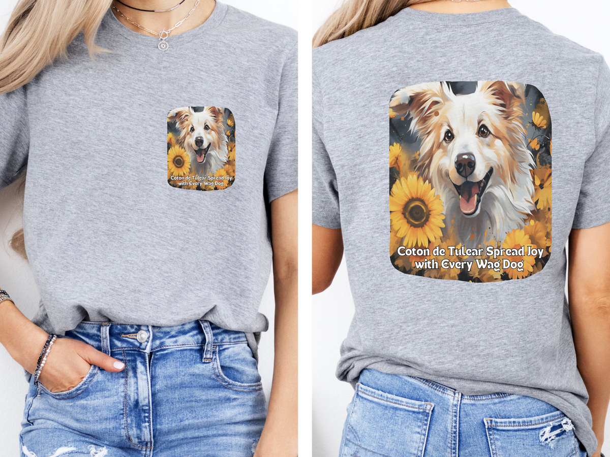 Coton de Tuléar Sunflower T-Shirt – 'Spread Joy with Every Wag' – Front & Back Design – Happy & Fluffy Dog Lover Tee