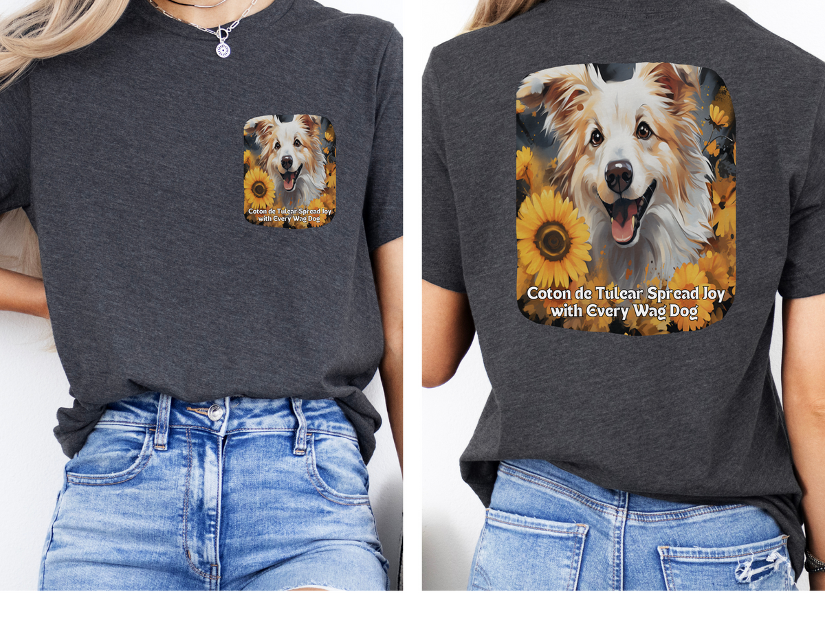 Coton de Tuléar Sunflower T-Shirt – 'Spread Joy with Every Wag' – Front & Back Design – Happy & Fluffy Dog Lover Tee
