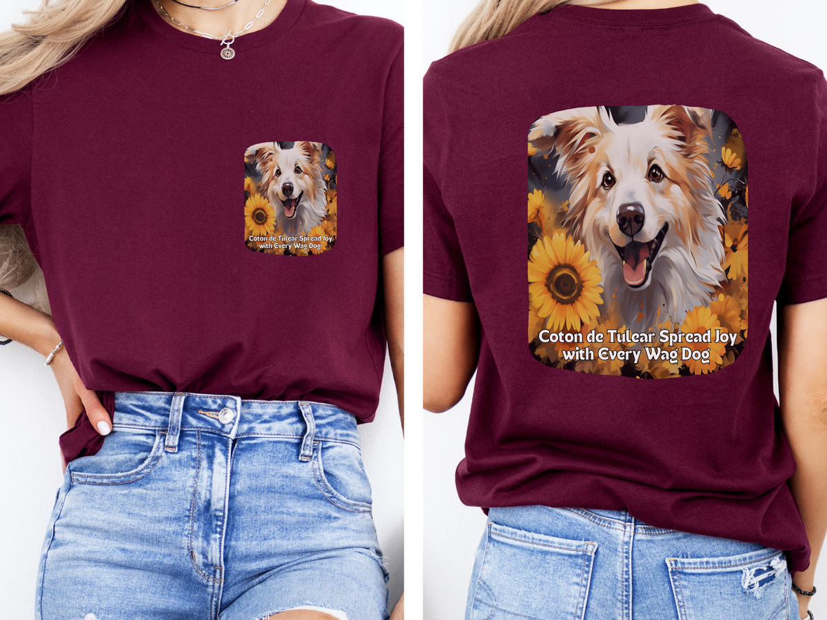 Coton de Tuléar Sunflower T-Shirt – 'Spread Joy with Every Wag' – Front & Back Design – Happy & Fluffy Dog Lover Tee
