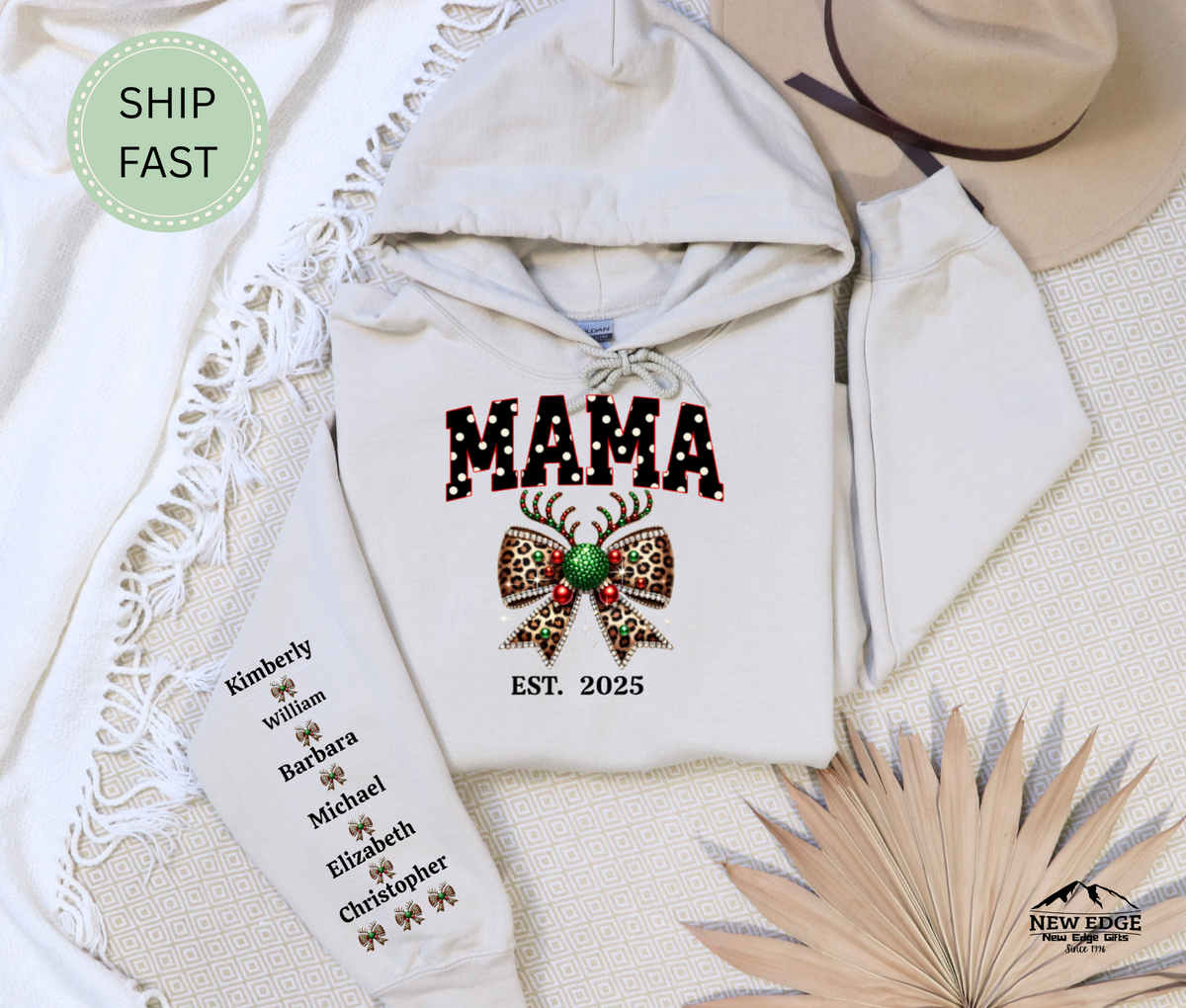 Christmas Gift for Nana – Custom Personalized Sweatshirt with Grandkids’ Names on Sleeve