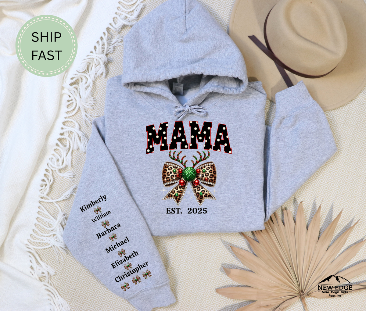 Christmas Gift for Nana – Custom Personalized Sweatshirt with Grandkids’ Names on Sleeve
