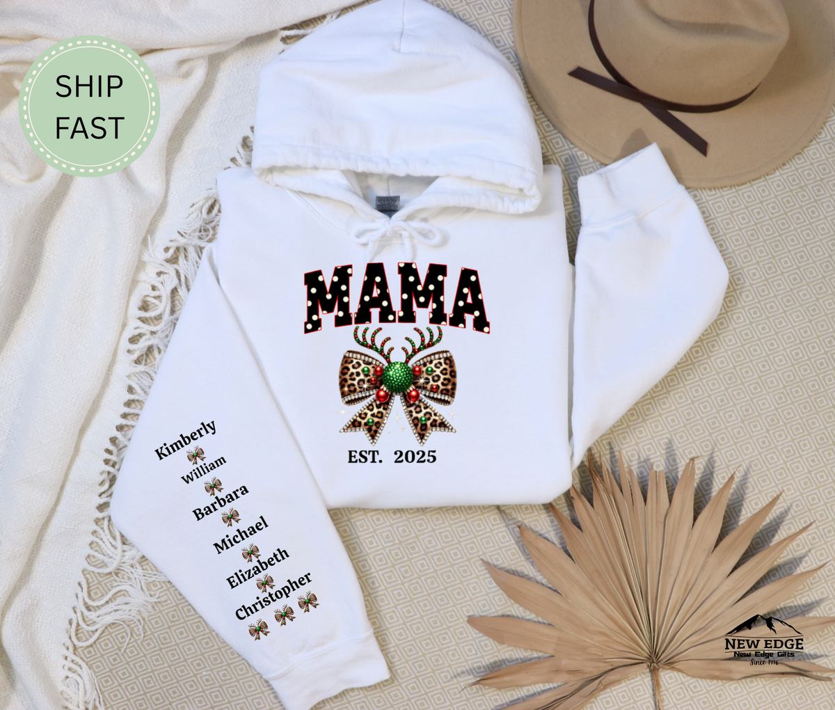 Christmas Gift for Nana – Custom Personalized Sweatshirt with Grandkids’ Names on Sleeve