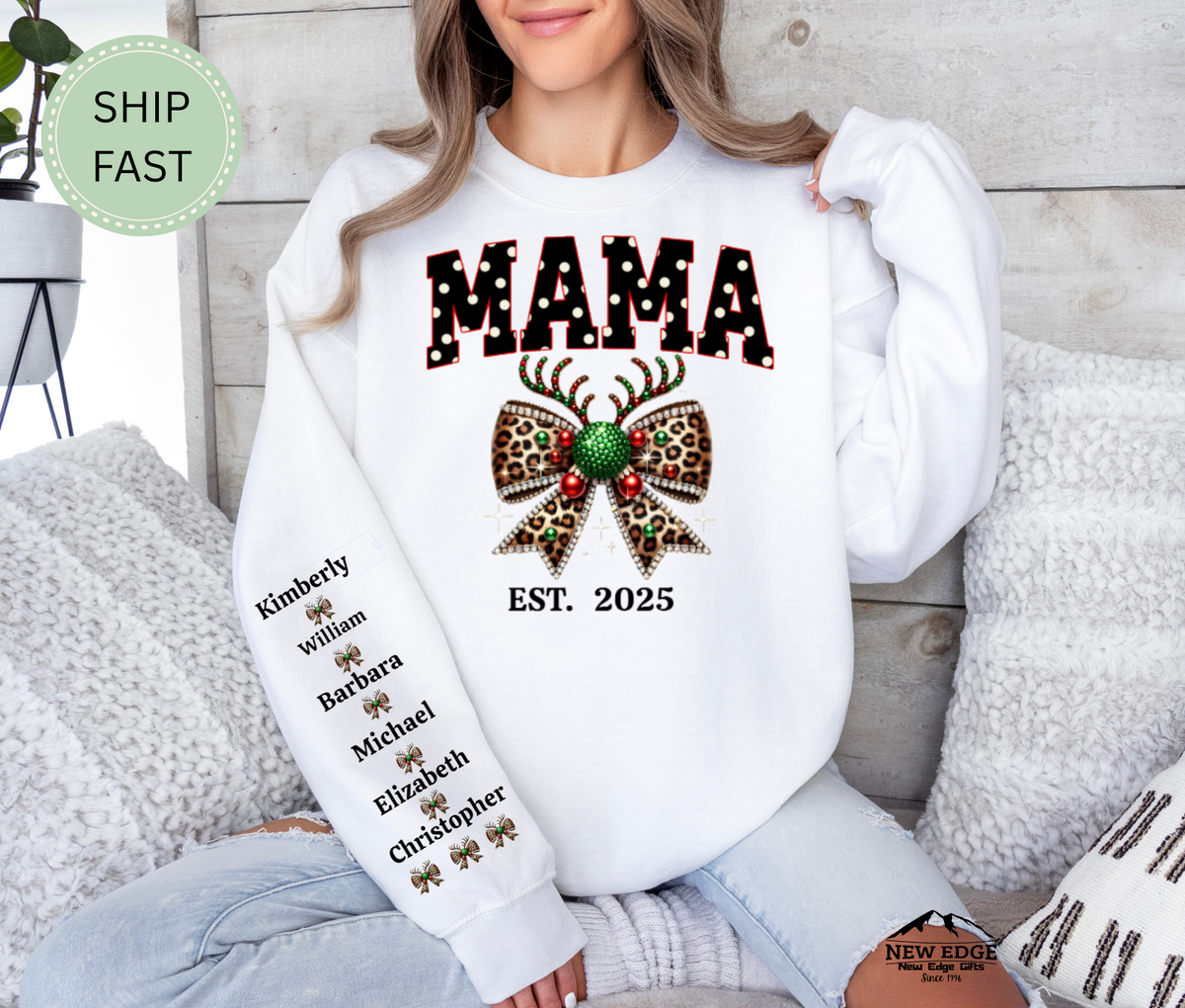 Christmas Gift for Nana – Custom Personalized Sweatshirt with Grandkids’ Names on Sleeve