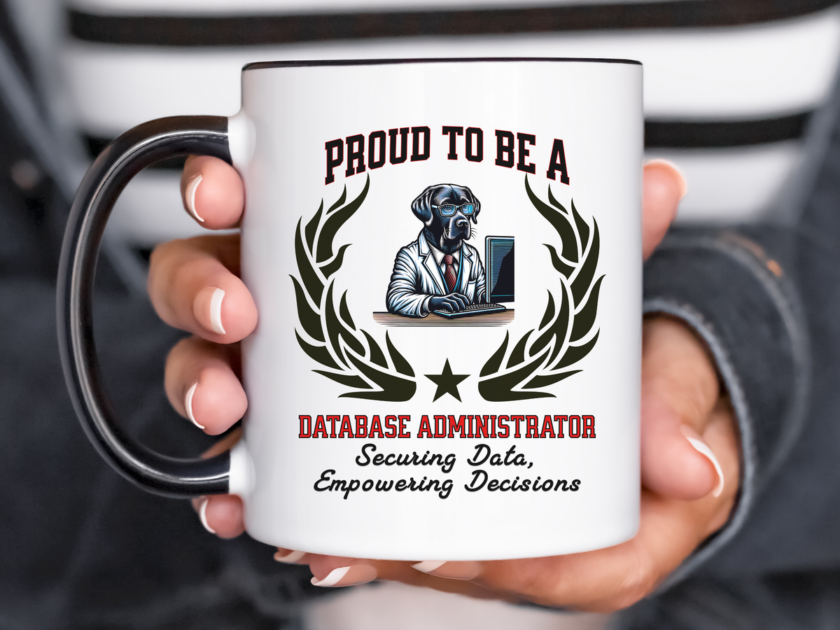PROUD TO BE A DATABASE ADMINISTRATOR Accent Coffee Mug – “Securing Data, Empowering Decisions” – Tech Gift for DBAs & IT Pros by New Edge Gifts and Novelties