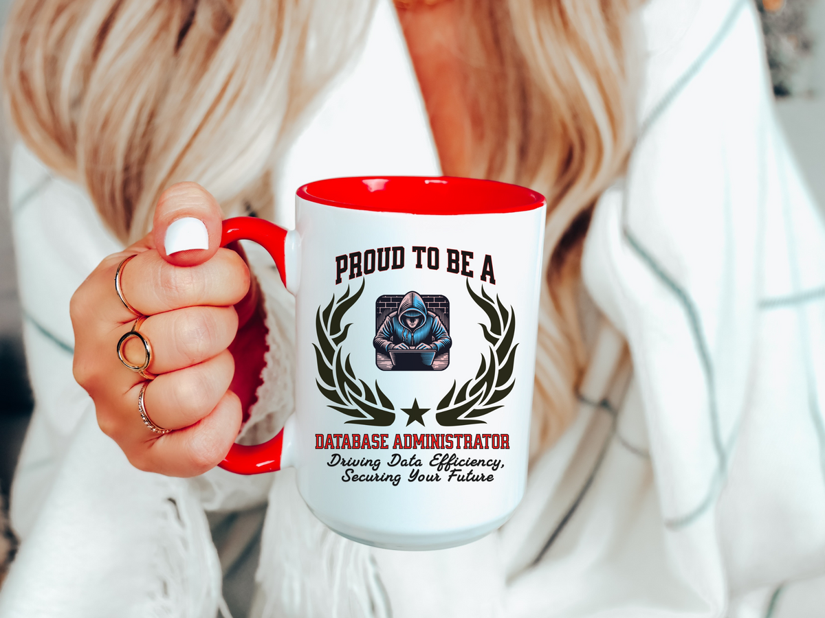 PROUD TO BE A DATABASE ADMINISTRATOR Accent Coffee Mug – “Securing Data, Empowering Decisions” – Tech Gift for DBAs & IT Pros by New Edge Gifts and Novelties