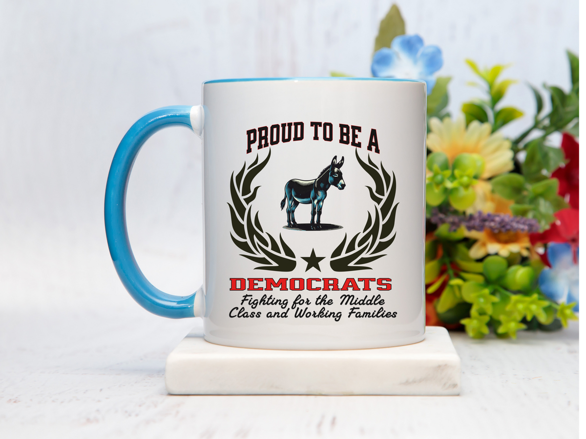 PROUD TO BE A DEMOCRAT Accent Coffee Mug – “Fighting for the Middle Class and Working Families” – Political Pride Gift by New Edge Gifts and Novelties