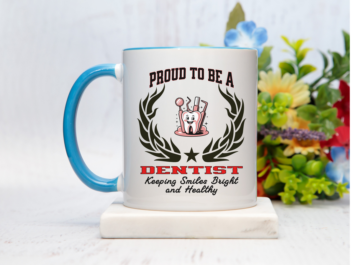 PROUD TO BE A DENTIST Accent Coffee Mug – “Keeping Smiles Bright and Healthy” – Dentist Gift by New Edge Gifts and Novelties