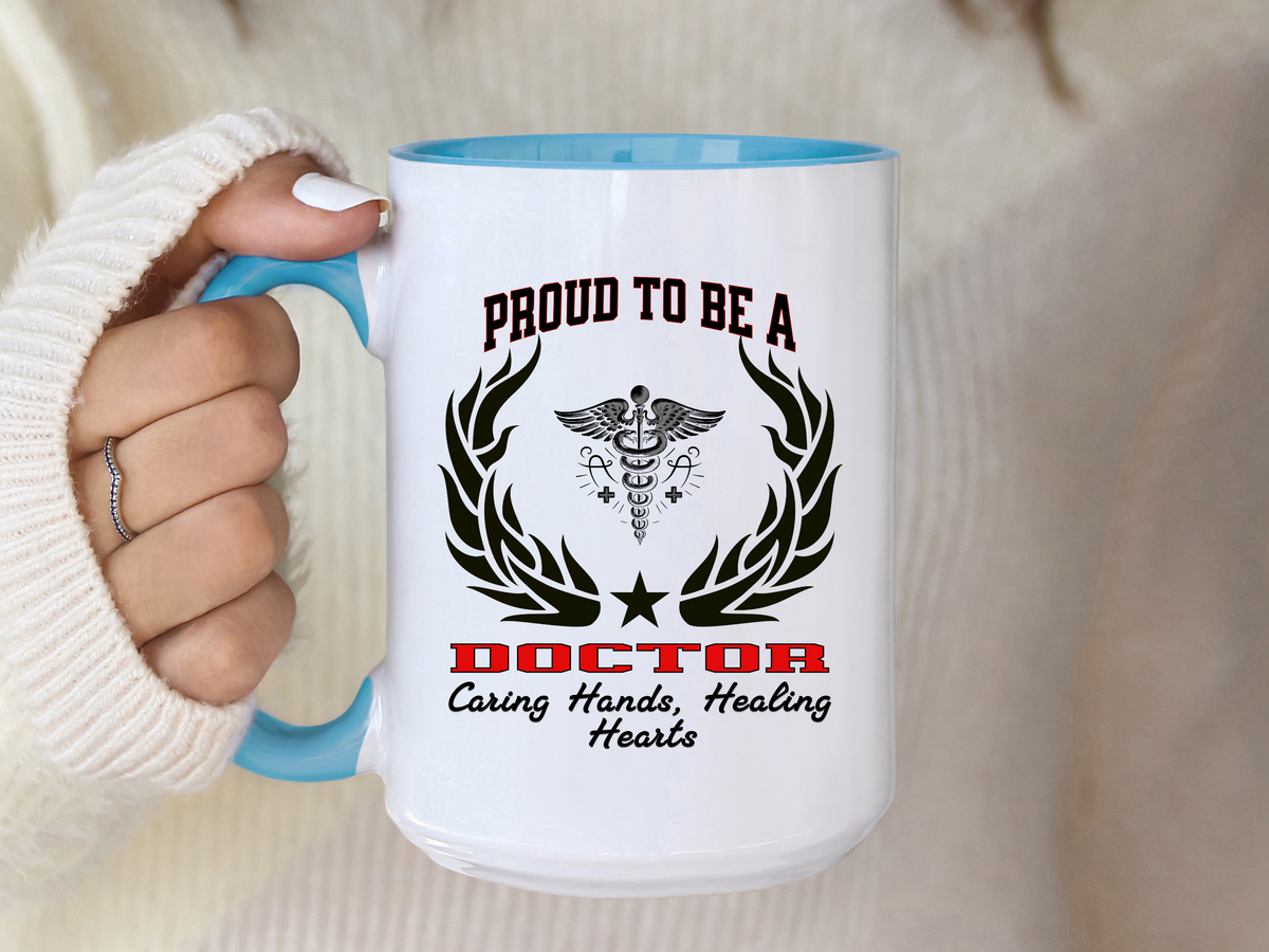 PROUD TO BE A DOCTOR Accent Coffee Mug – “Caring Hands, Healing Hearts” – Physician Gift by New Edge Gifts and Novelties