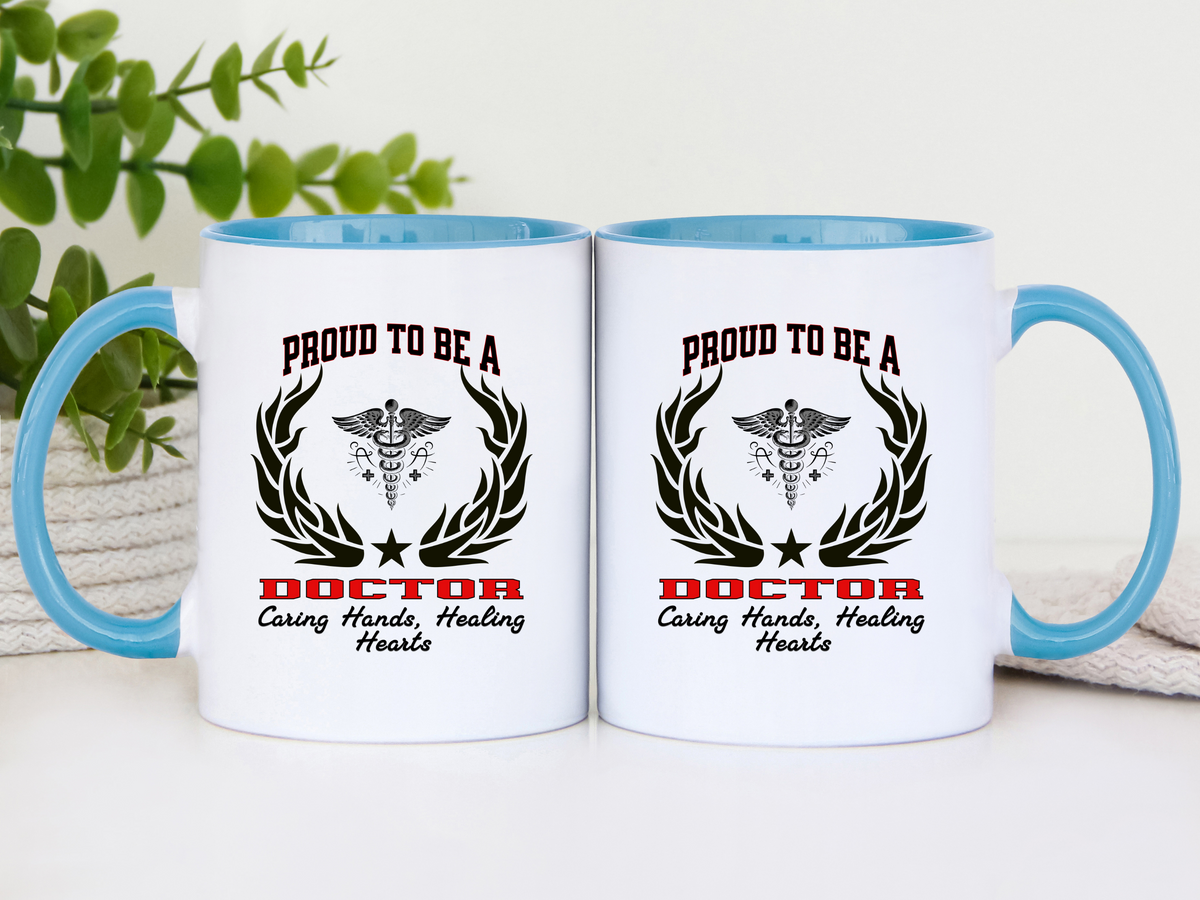 PROUD TO BE A DOCTOR Accent Coffee Mug – “Caring Hands, Healing Hearts” – Physician Gift by New Edge Gifts and Novelties