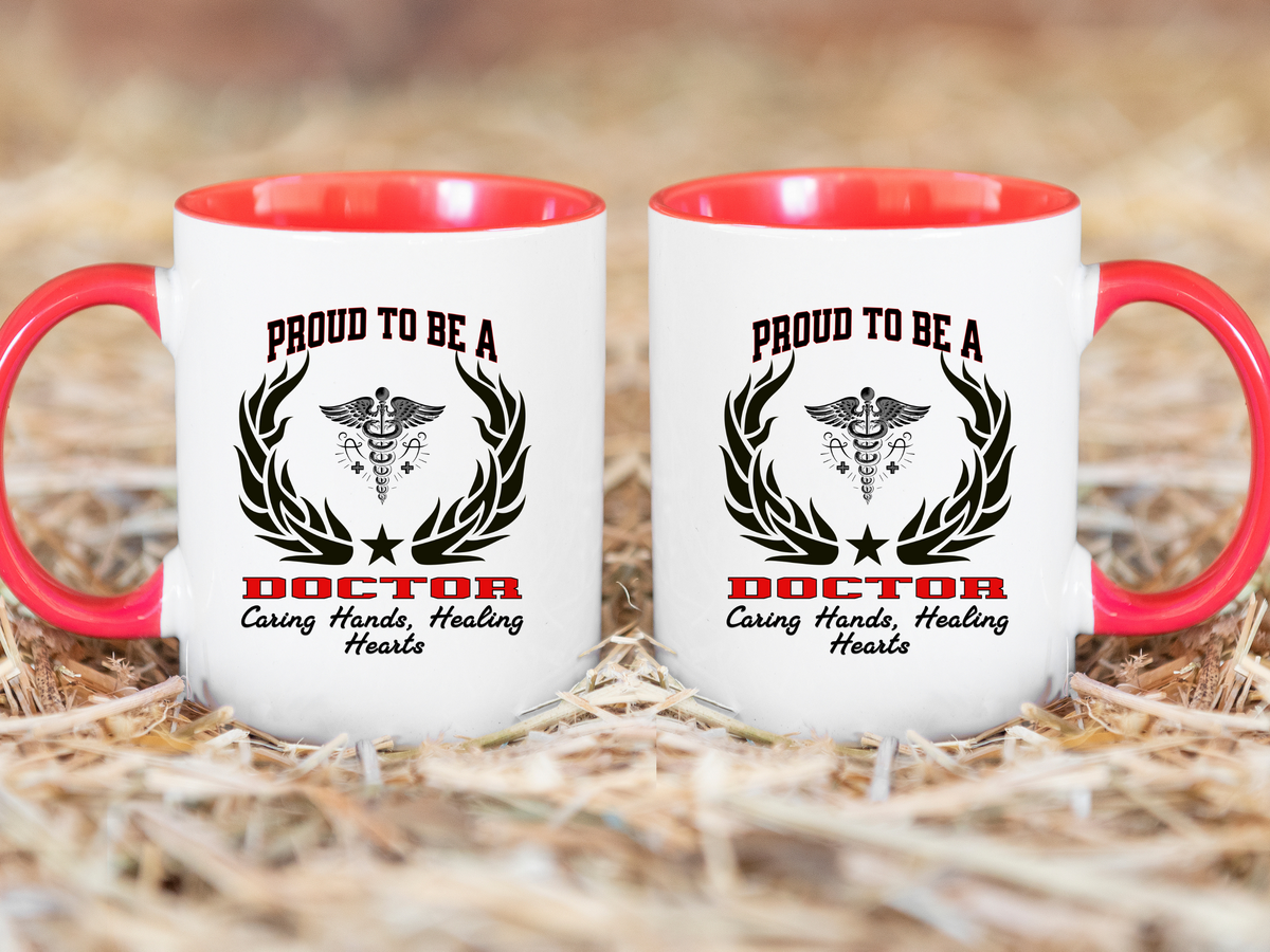 PROUD TO BE A DOCTOR Accent Coffee Mug – “Caring Hands, Healing Hearts” – Physician Gift by New Edge Gifts and Novelties