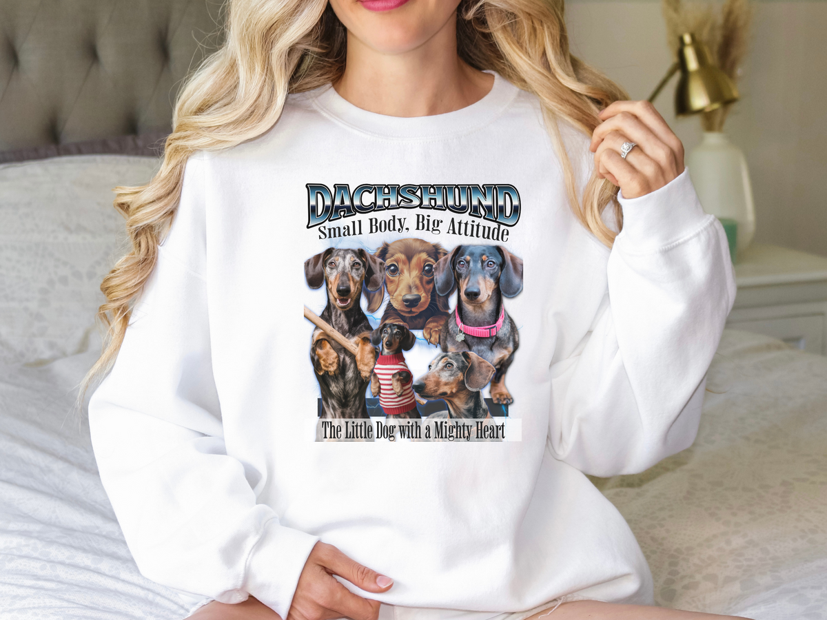 Dachshund Bootleg Collage Sweatshirt – Small Body, Big Attitude | Unisex Dog Lover Pullover