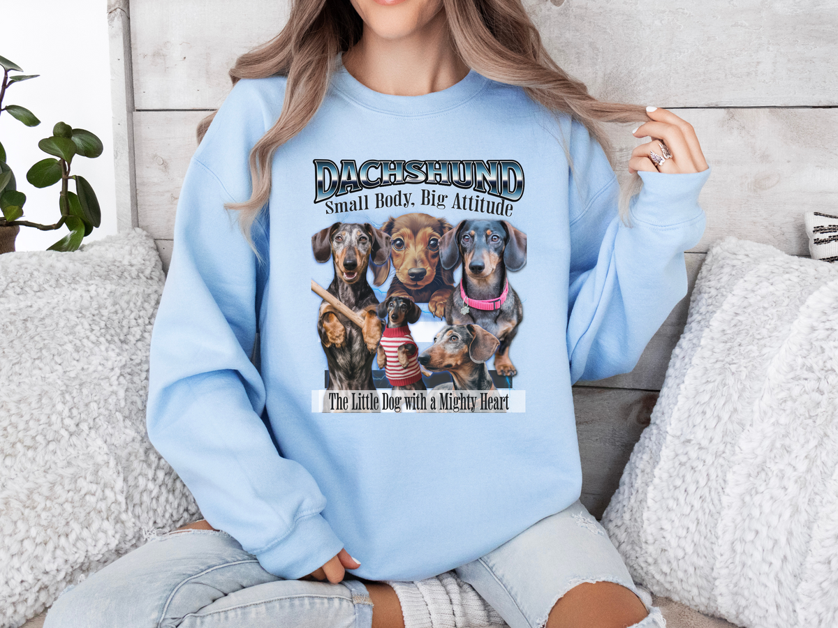 Dachshund Bootleg Collage Sweatshirt – Small Body, Big Attitude | Unisex Dog Lover Pullover