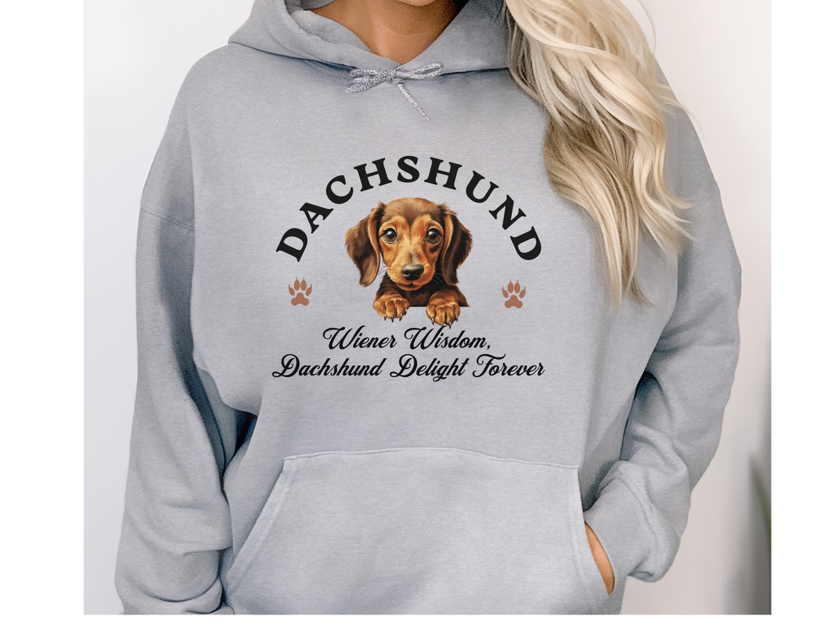 Dachshund Dog Hoodie – "Wiener Wisdom, Dachshund Delight Forever" | Unisex Cozy Hoodie for Long & Loyal Companions