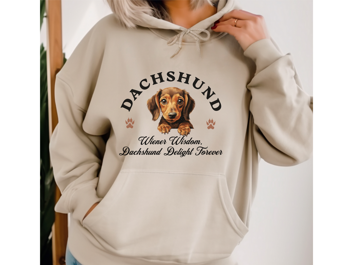 Dachshund Dog Hoodie – "Wiener Wisdom, Dachshund Delight Forever" | Unisex Cozy Hoodie for Long & Loyal Companions