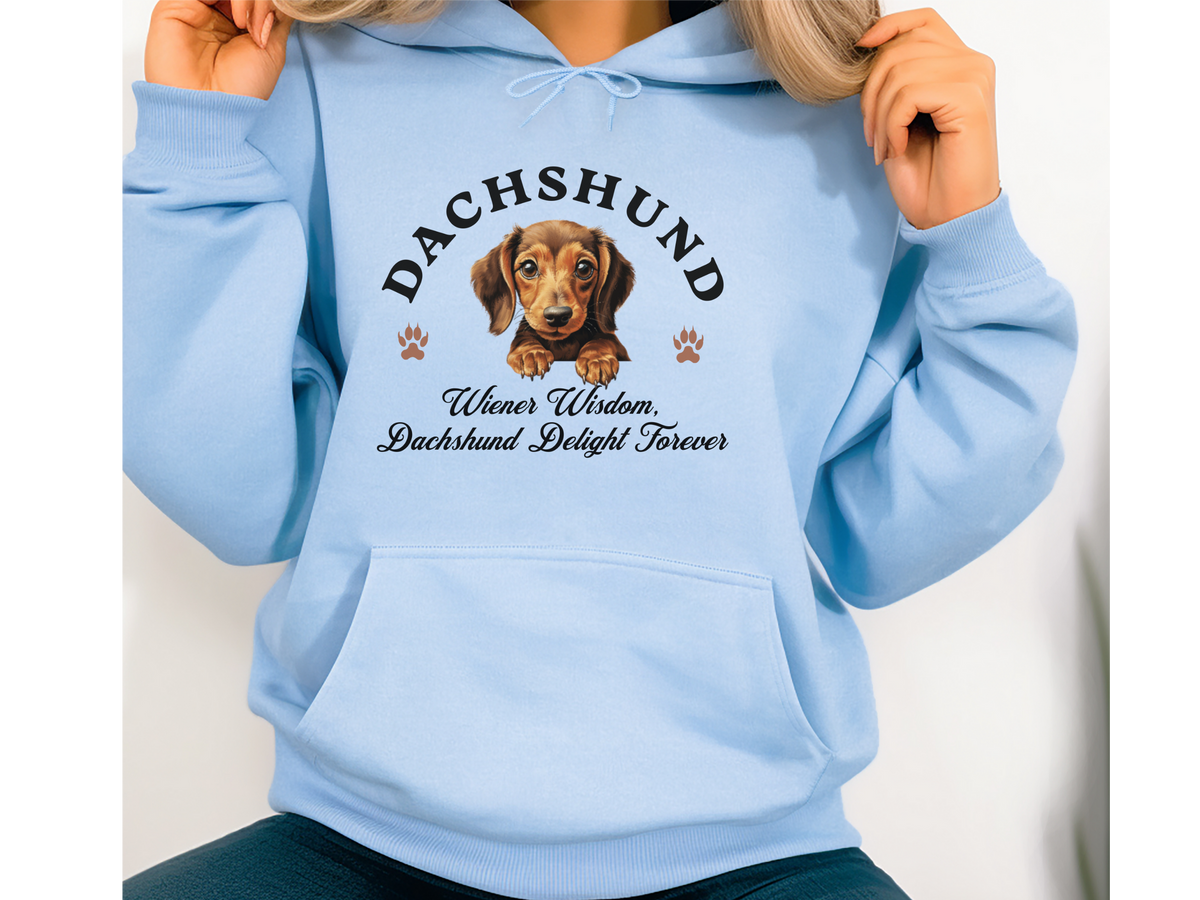Dachshund Dog Hoodie – "Wiener Wisdom, Dachshund Delight Forever" | Unisex Cozy Hoodie for Long & Loyal Companions