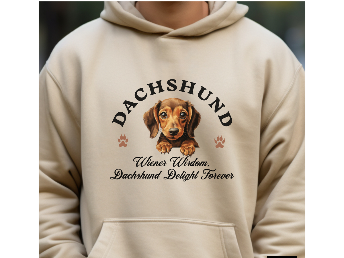 Dachshund Dog Hoodie – "Wiener Wisdom, Dachshund Delight Forever" | Unisex Cozy Hoodie for Long & Loyal Companions