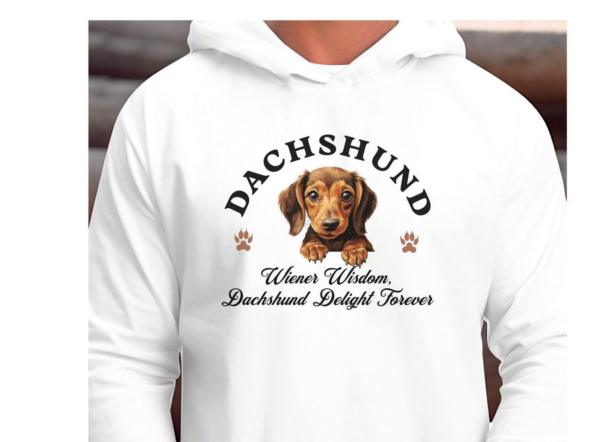 Dachshund Dog Hoodie – "Wiener Wisdom, Dachshund Delight Forever" | Unisex Cozy Hoodie for Long & Loyal Companions