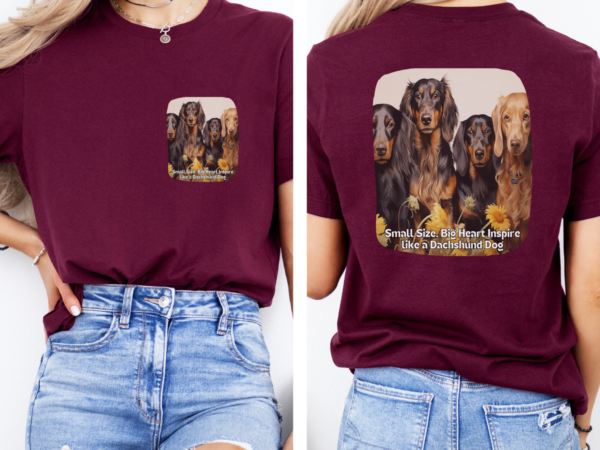 Dachshund Sunflower Tee – 'Small Size, Big Heart' Front & Back Design