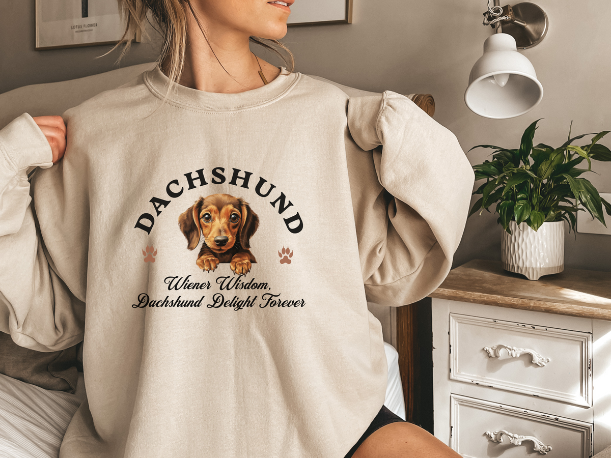 Dachshund Sweatshirt – Wiener Wisdom, Dachshund Delight Forever – Unisex Dog Lover Apparel