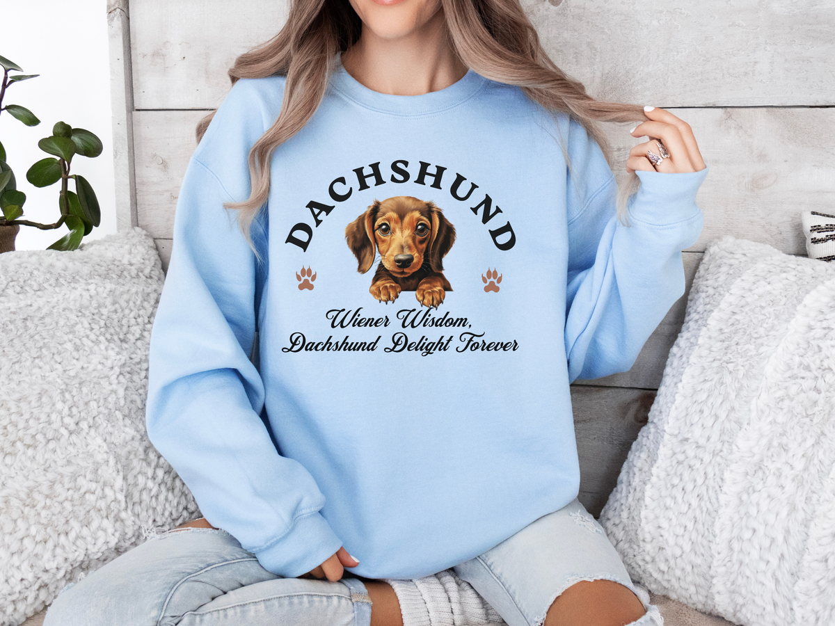 Dachshund Sweatshirt – Wiener Wisdom, Dachshund Delight Forever – Unisex Dog Lover Apparel