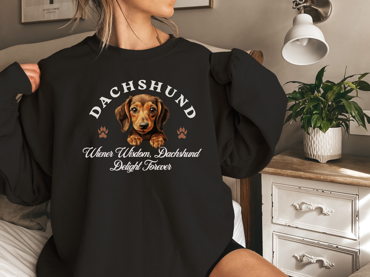 Dachshund Sweatshirt – Wiener Wisdom, Dachshund Delight Forever – Unisex Dog Lover Apparel