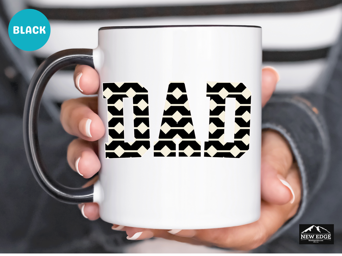 Dad Accent Mug – 11 oz & 15 oz – Black & Cream Ceramic Coffee Cup – Ideal Father’s Day or Everyday Gift