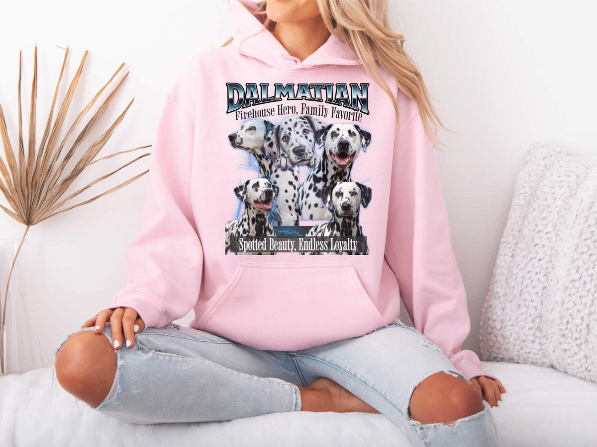 Dalmatian Bootleg Collage Hoodie – Firehouse Hero, Family Favorite | Unisex Dog Lover Pullover