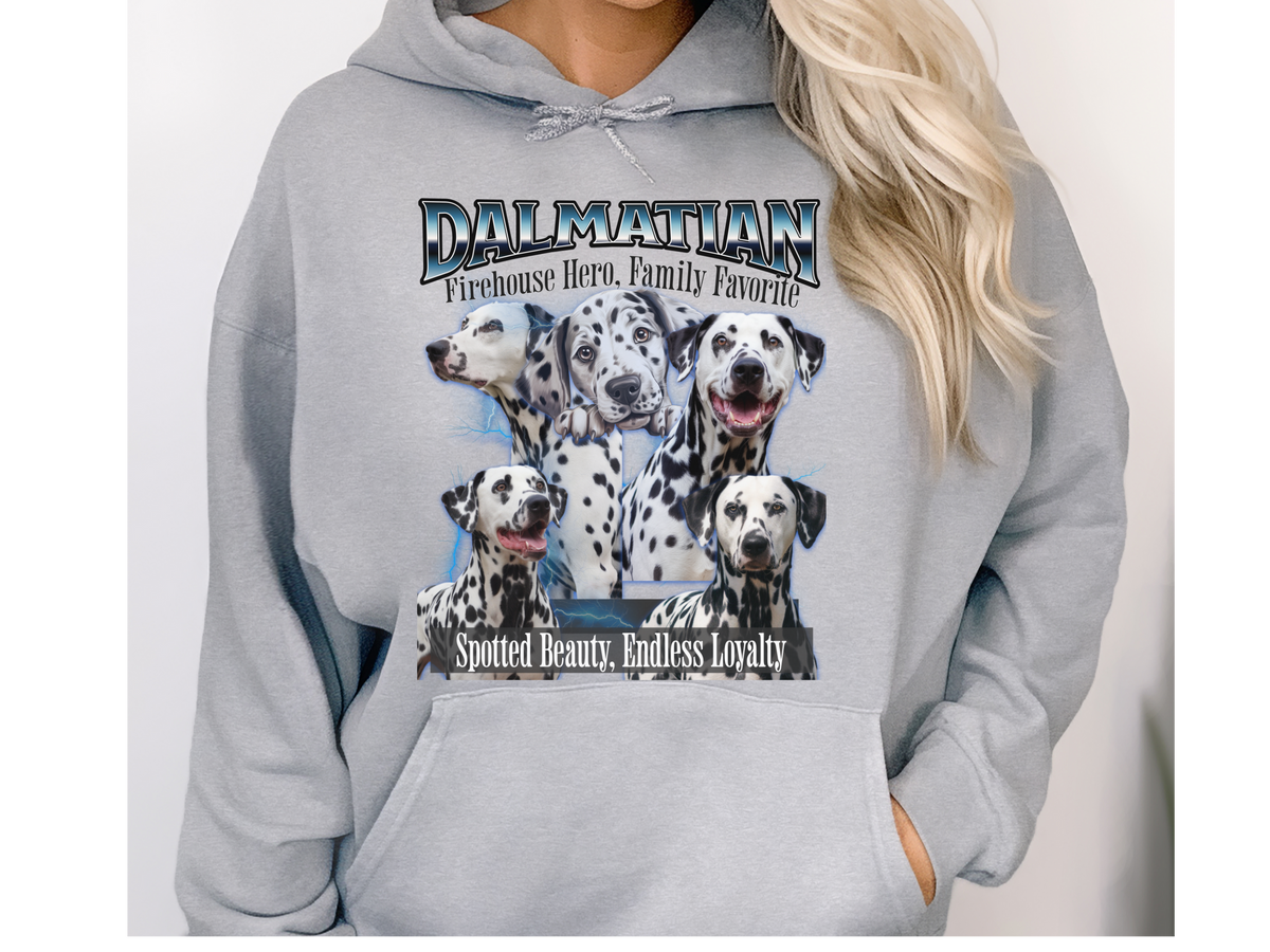 Dalmatian Bootleg Collage Hoodie – Firehouse Hero, Family Favorite | Unisex Dog Lover Pullover