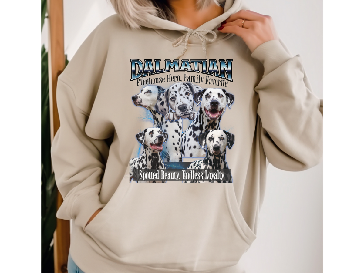 Dalmatian Bootleg Collage Hoodie – Firehouse Hero, Family Favorite | Unisex Dog Lover Pullover