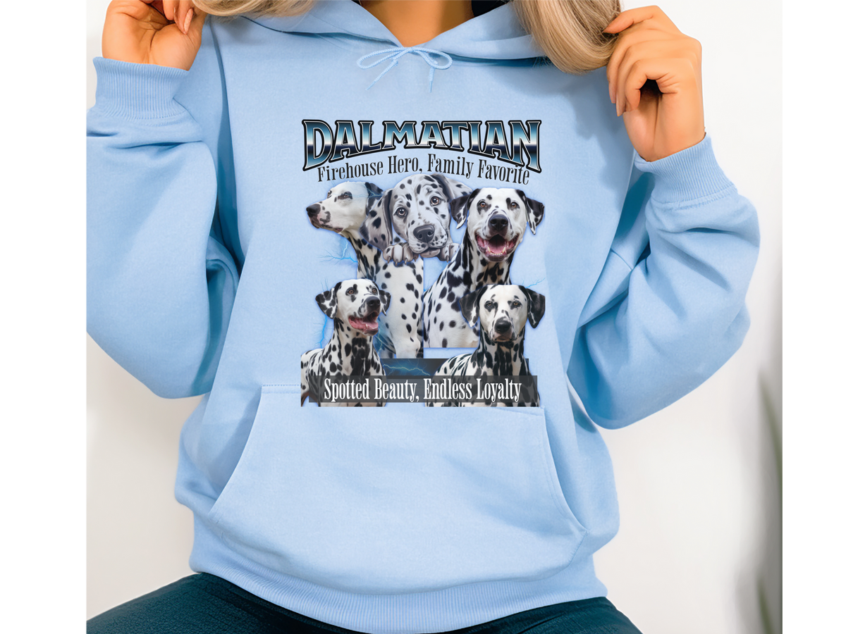 Dalmatian Bootleg Collage Hoodie – Firehouse Hero, Family Favorite | Unisex Dog Lover Pullover