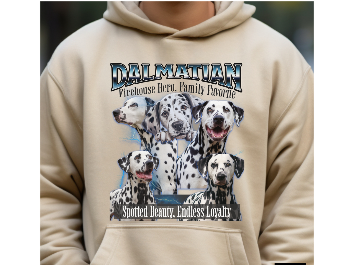 Dalmatian Bootleg Collage Hoodie – Firehouse Hero, Family Favorite | Unisex Dog Lover Pullover