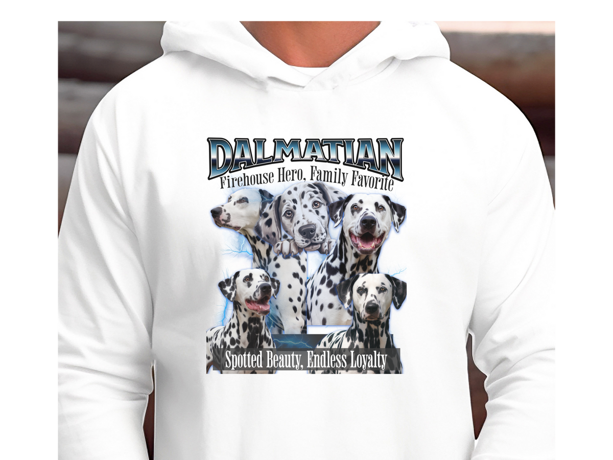 Dalmatian Bootleg Collage Hoodie – Firehouse Hero, Family Favorite | Unisex Dog Lover Pullover