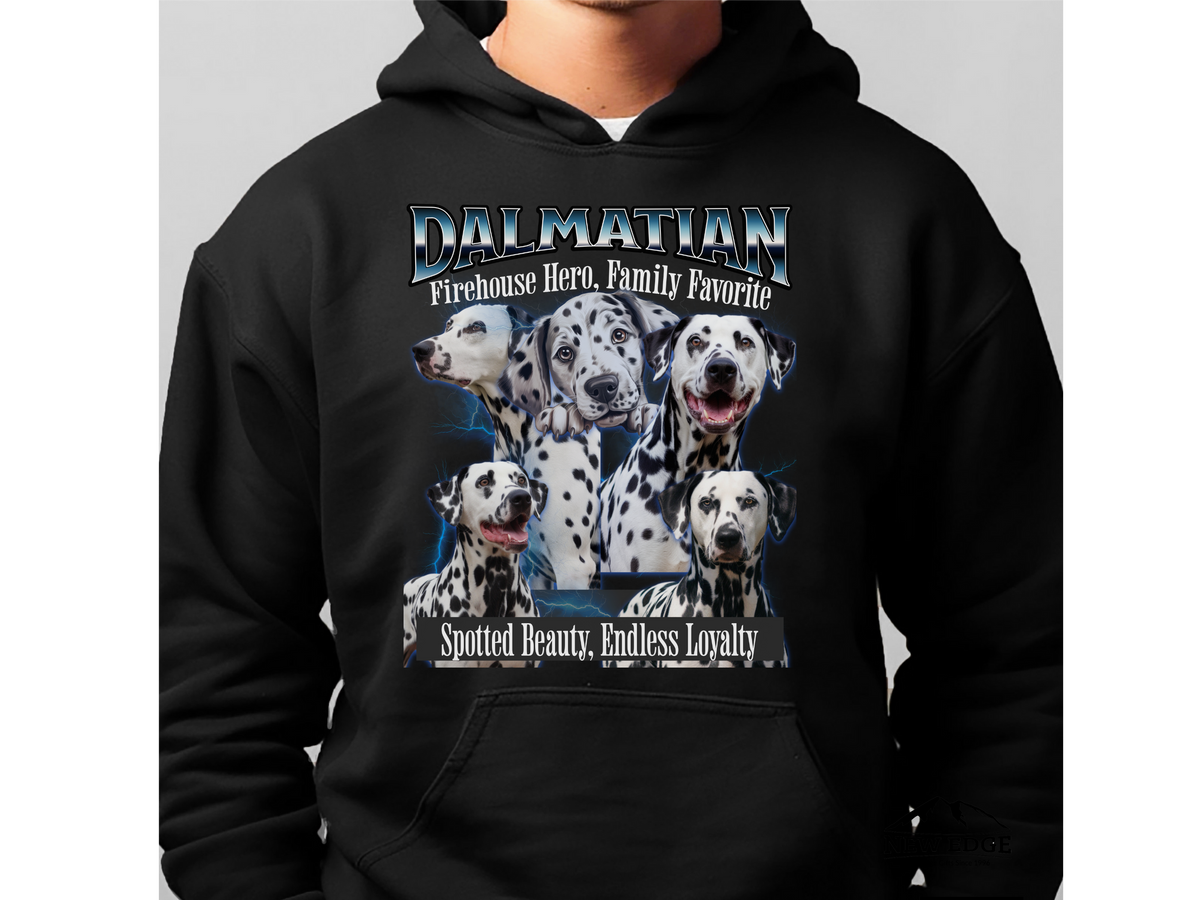 Dalmatian Bootleg Collage Hoodie – Firehouse Hero, Family Favorite | Unisex Dog Lover Pullover