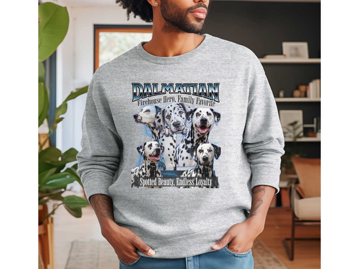 Dalmatian Bootleg Collage Sweatshirt – Firehouse Hero, Family Favorite | Unisex Dog Lover Pullover