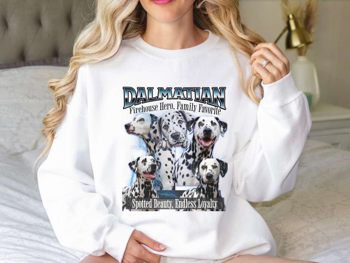 Dalmatian Bootleg Collage Sweatshirt – Firehouse Hero, Family Favorite | Unisex Dog Lover Pullover