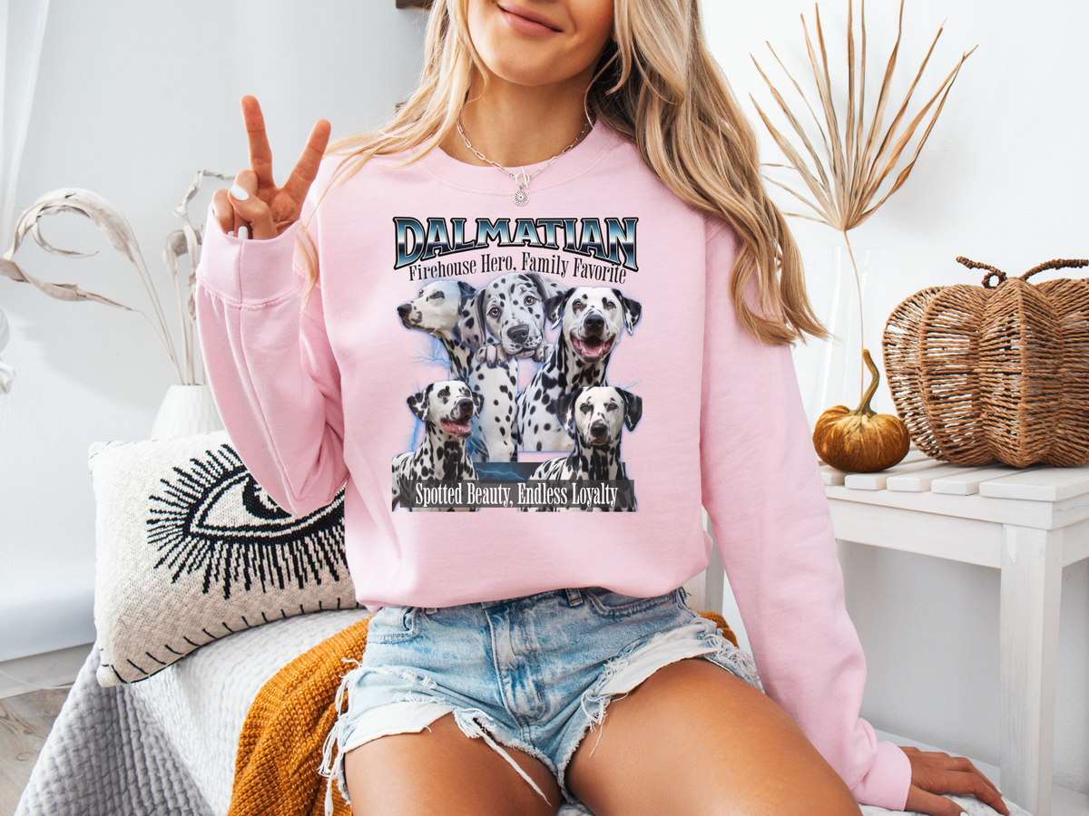 Dalmatian Bootleg Collage Sweatshirt – Firehouse Hero, Family Favorite | Unisex Dog Lover Pullover