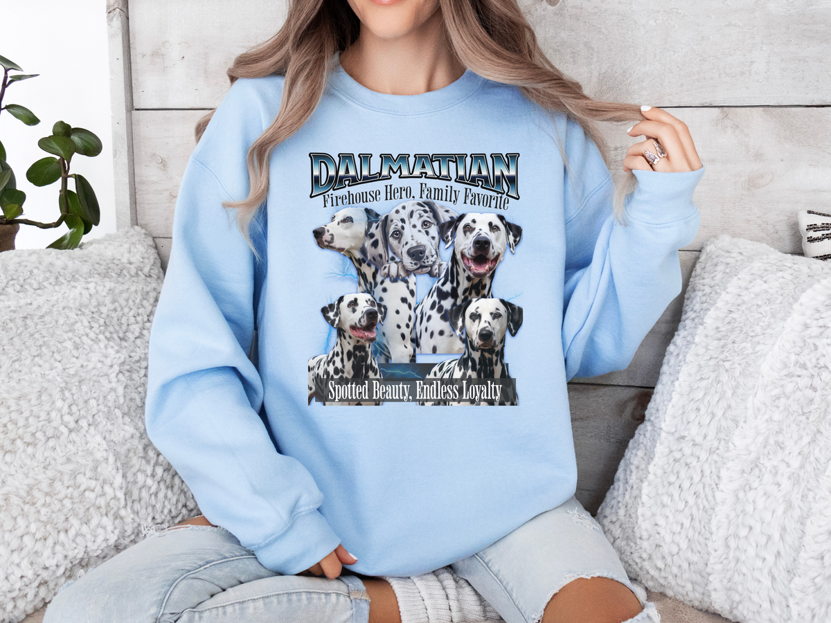 Dalmatian Bootleg Collage Sweatshirt – Firehouse Hero, Family Favorite | Unisex Dog Lover Pullover