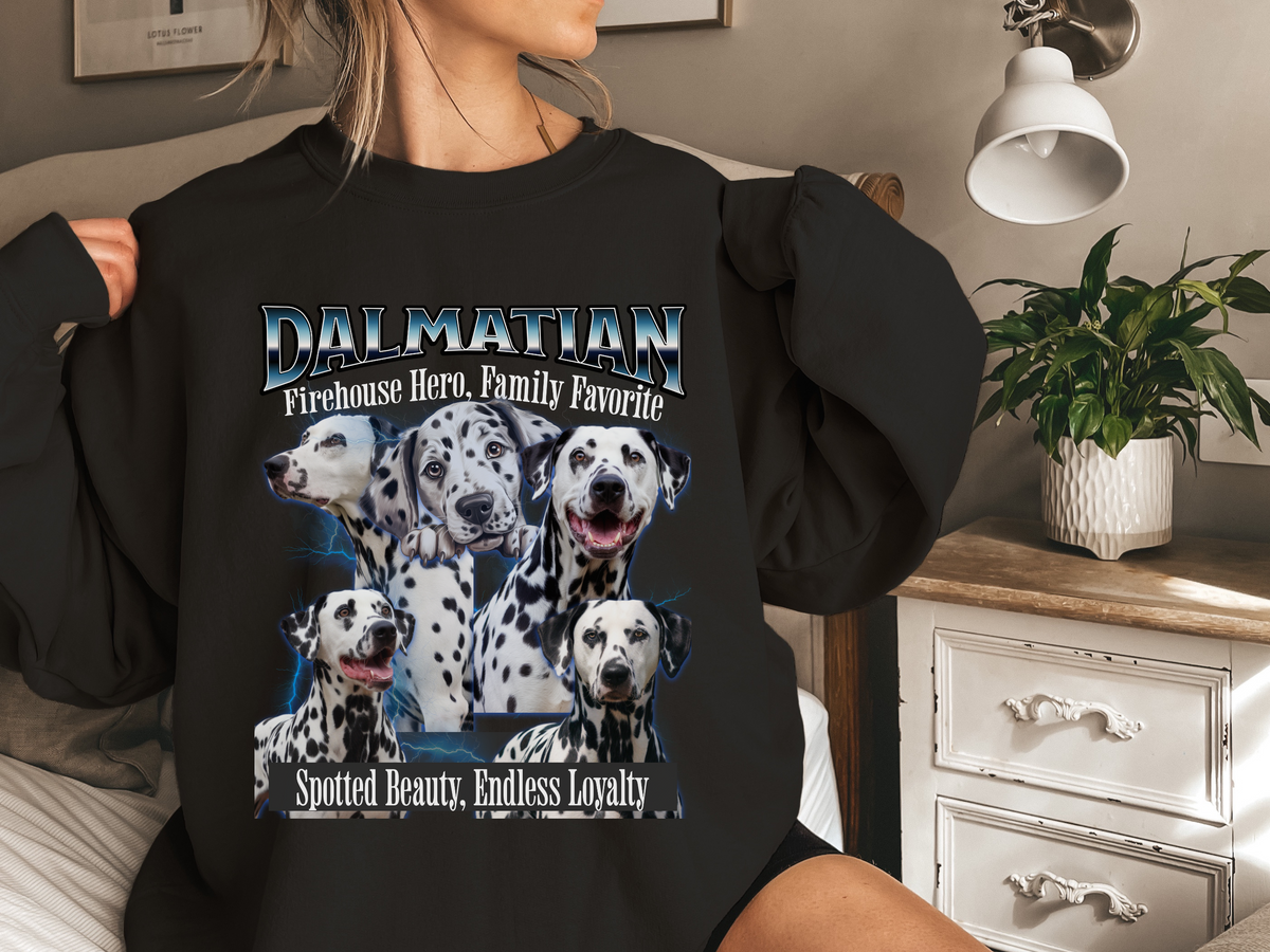 Dalmatian Bootleg Collage Sweatshirt – Firehouse Hero, Family Favorite | Unisex Dog Lover Pullover