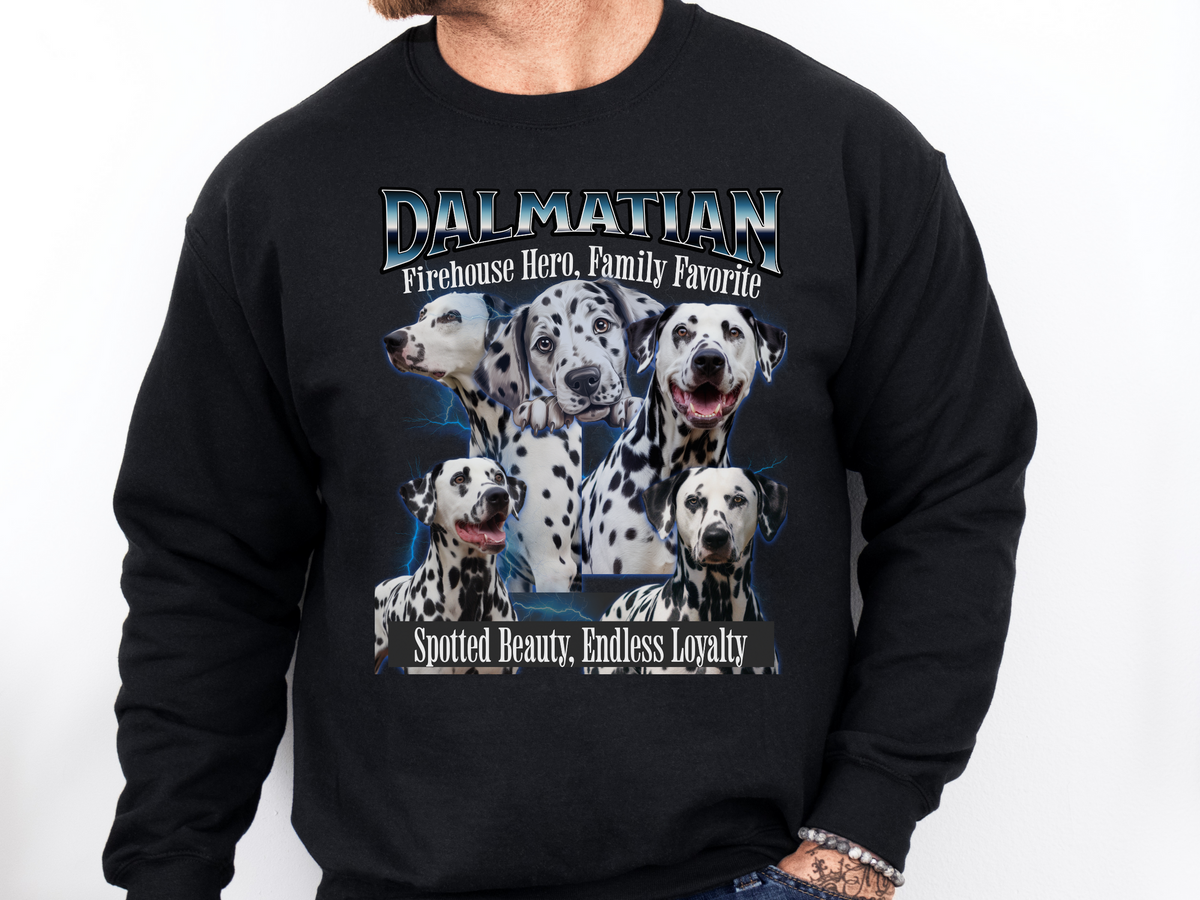 Dalmatian Bootleg Collage Sweatshirt – Firehouse Hero, Family Favorite | Unisex Dog Lover Pullover