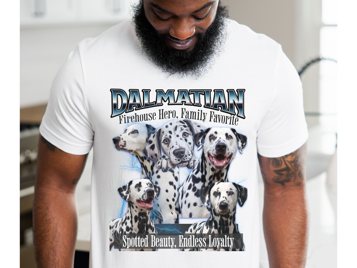 Dalmatian Bootleg Collage T-Shirt – Firehouse Hero, Family Favorite | Unisex Dog Lover Tee